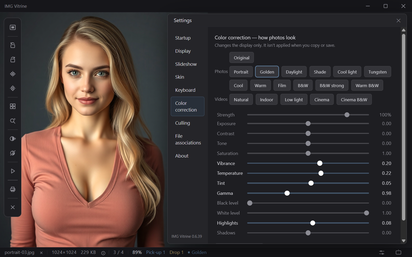 Choosing a color correction preset